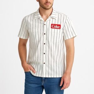 Aéropostale x Coca-Cola Striped Button Down Shirt Cotton Unisex Y2K Logo Patch M